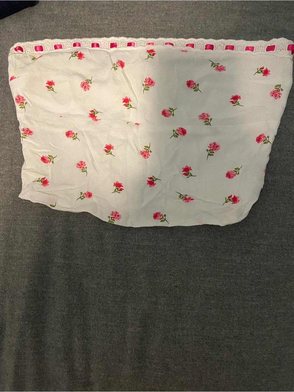 White Floral Lace-Trim Strapless Crop Top